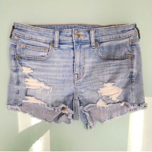 American Eagle Outfitters Light Blue Distressed Jean Shorts